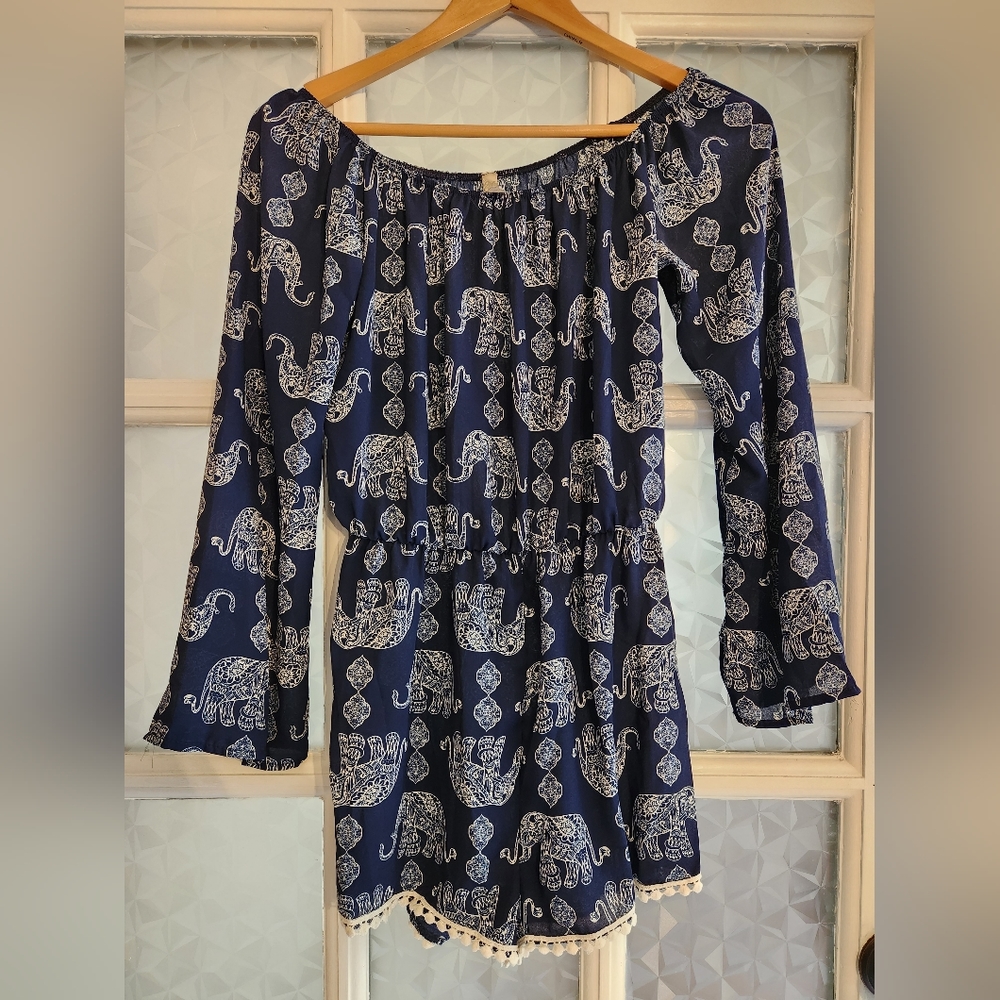 Jesse & J Navy blue elephant romper